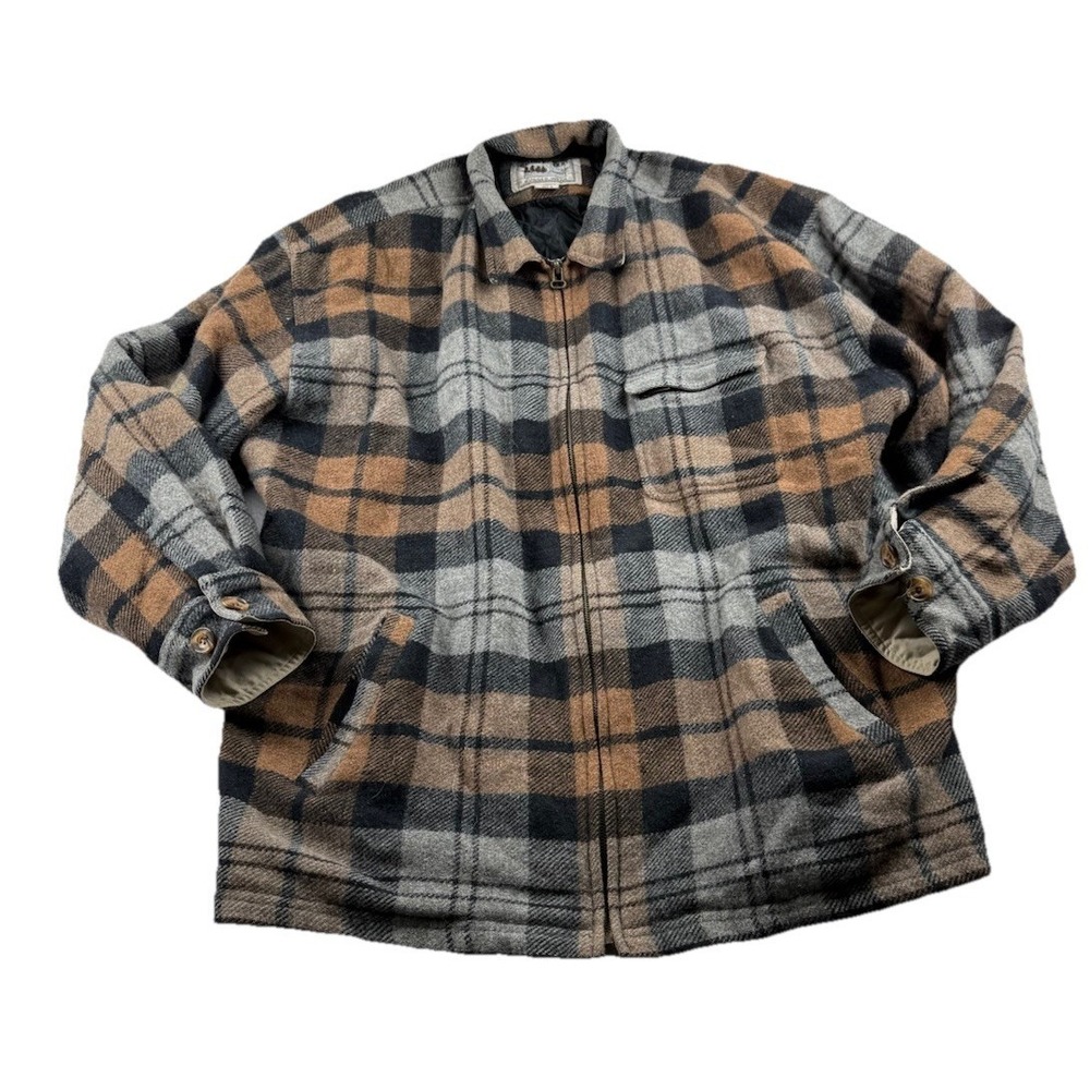 VTG Wool Plaid Quilt Lined Flannel Zip Jacket Mens XL County Seat Lumberjack